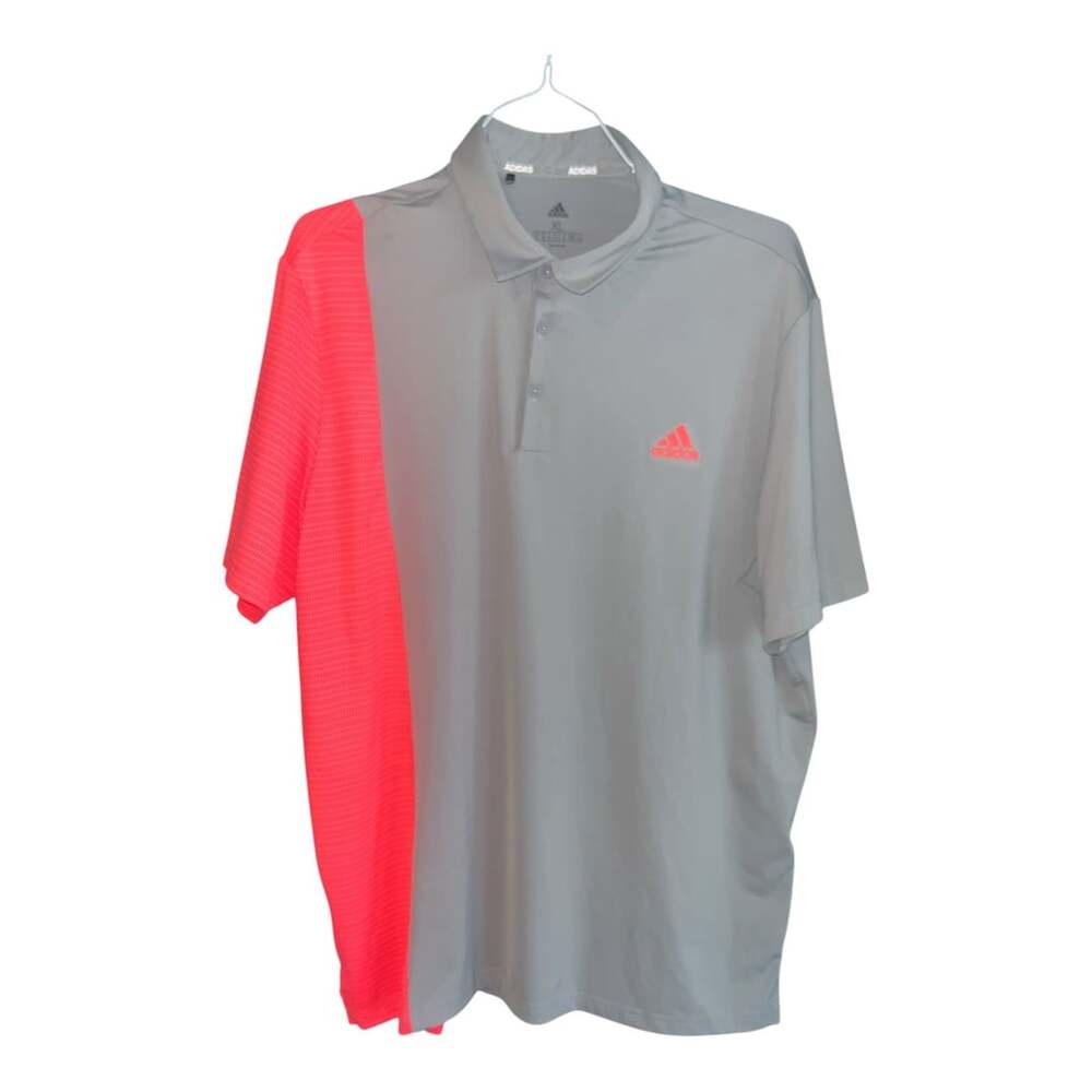 Adidas Men's Ultimate 365 Blocked Print Golf Polo Shirt Gray Neon Orange Size XL